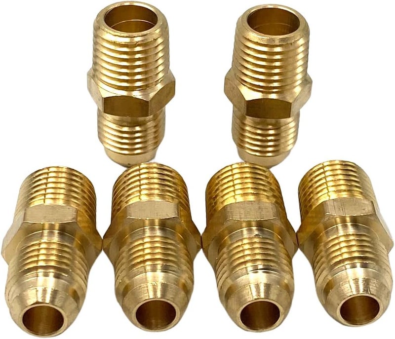 Bumugufu 6 Pcs Brass Couples Tube Fittings, 5/16 Inch Flare to 1/4 Inch NPT Male Tube Fittings for LP and Natural Gas and Fuel System - Image 1